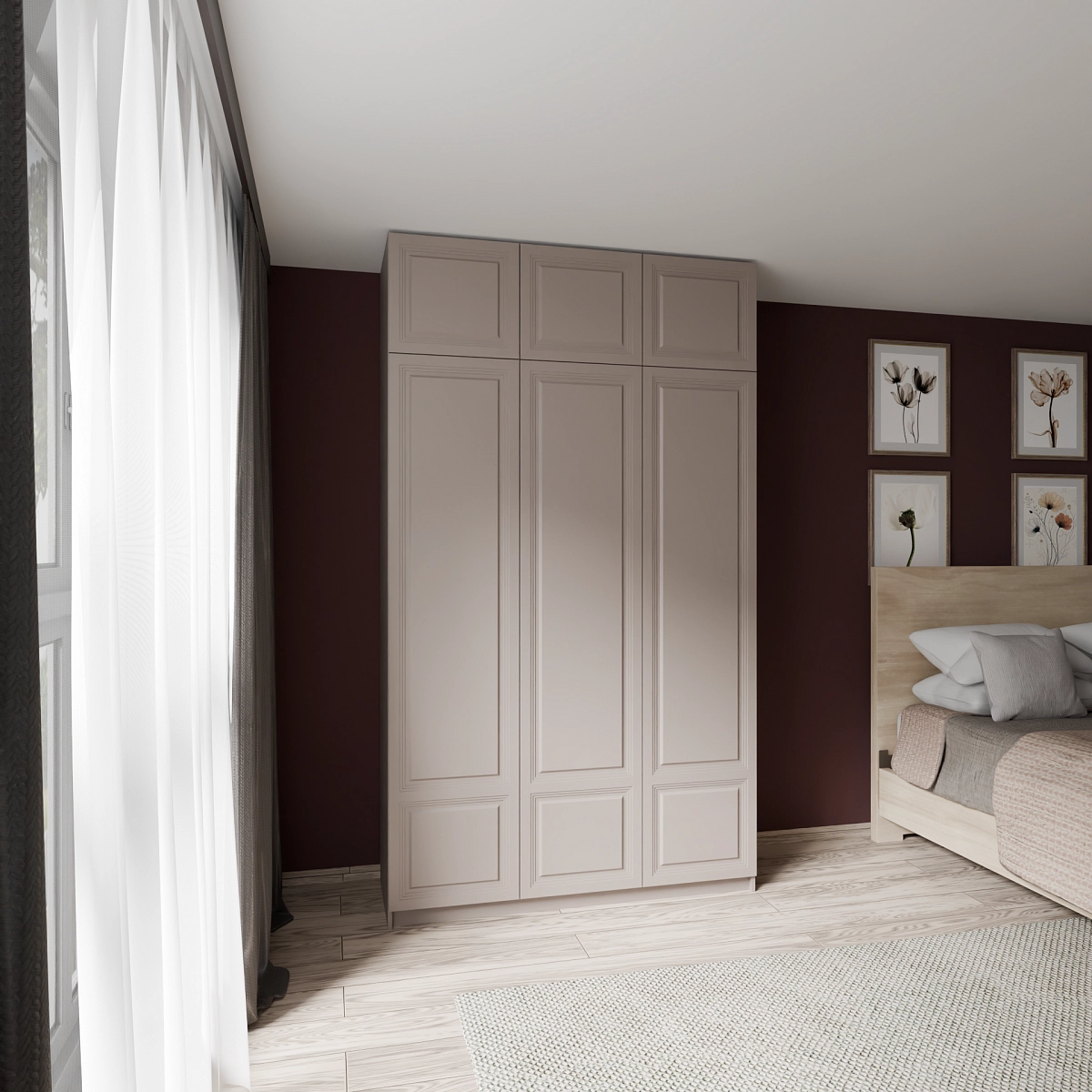 Шкаф с антресолью и фрезерованными фасадами Марс Кашемир (Оргей+)